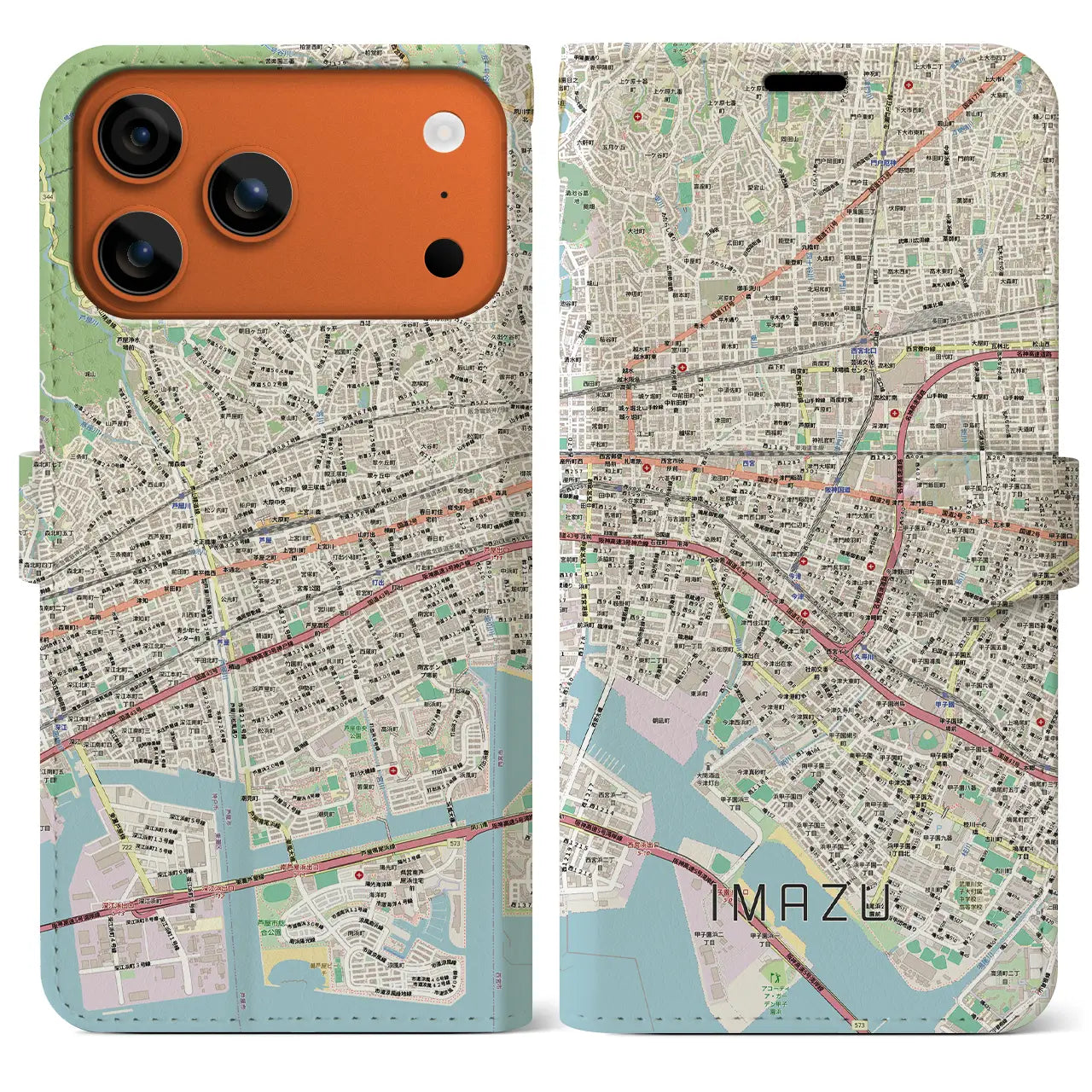 【今津（兵庫県）】地図柄iPhoneケース（手帳タイプ）