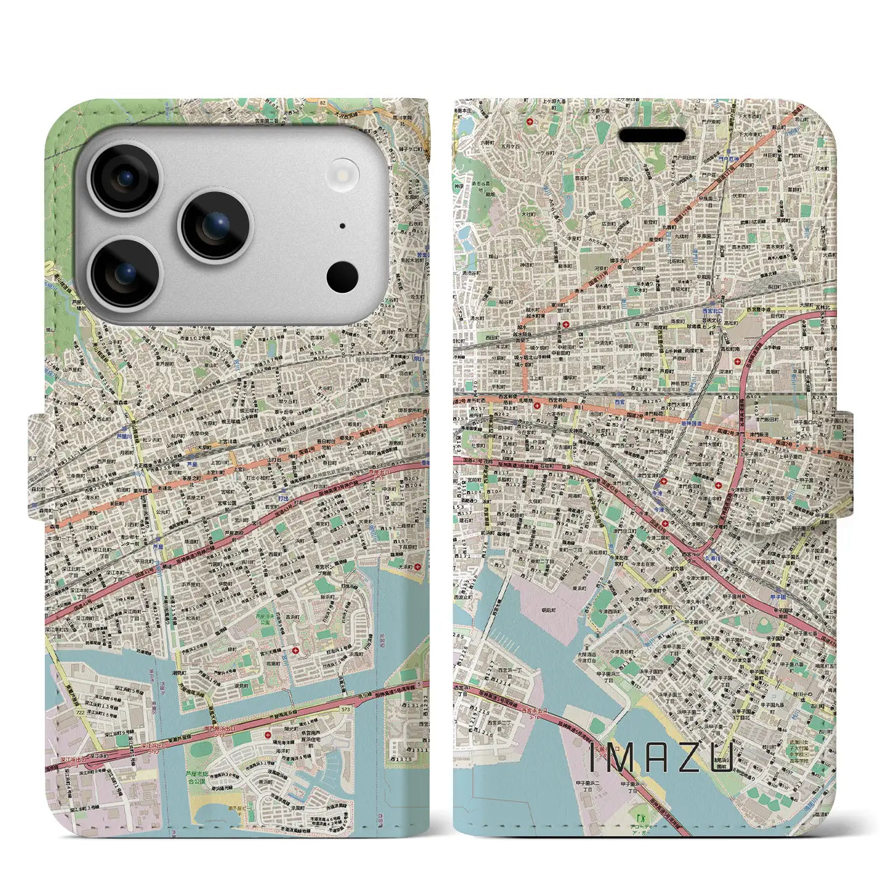 【今津（兵庫県）】地図柄iPhoneケース（手帳タイプ）