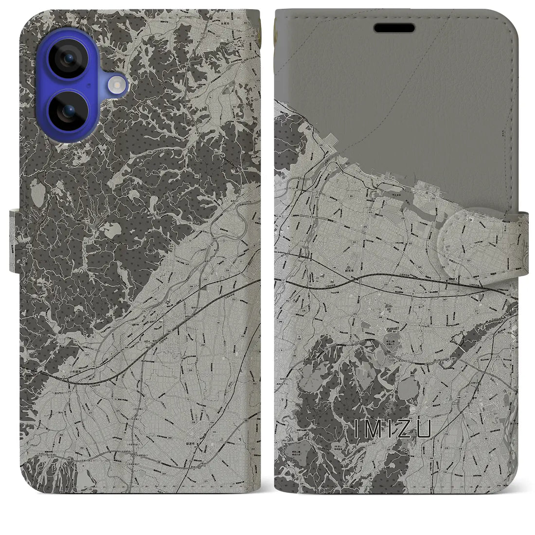 【射水(富山県)】地図柄iPhoneケース(手帳タイプ)モノトーン・iPhone 16 Pro Max 用