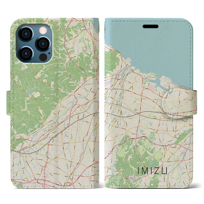 【射水（富山県）】地図柄iPhoneケース（手帳タイプ）ナチュラル・iPhone 12 / 12 Pro 用