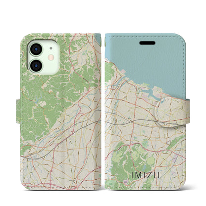 【射水（富山県）】地図柄iPhoneケース（手帳タイプ）ナチュラル・iPhone 12 mini 用