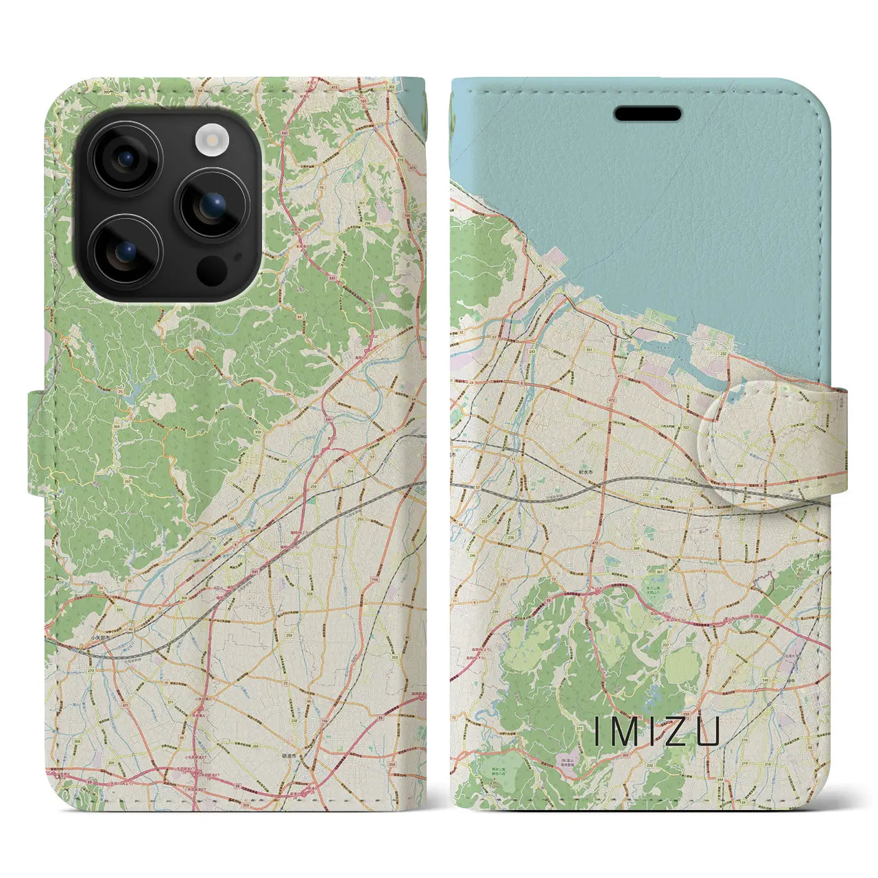 【射水（富山県）】地図柄iPhoneケース（手帳タイプ）ナチュラル・iPhone 16 用