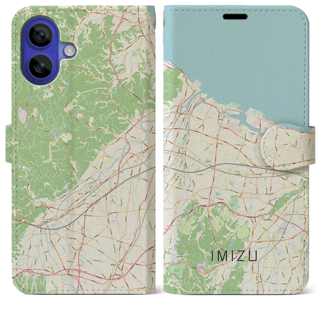 【射水（富山県）】地図柄iPhoneケース（手帳タイプ）ナチュラル・iPhone 16 Pro Max 用