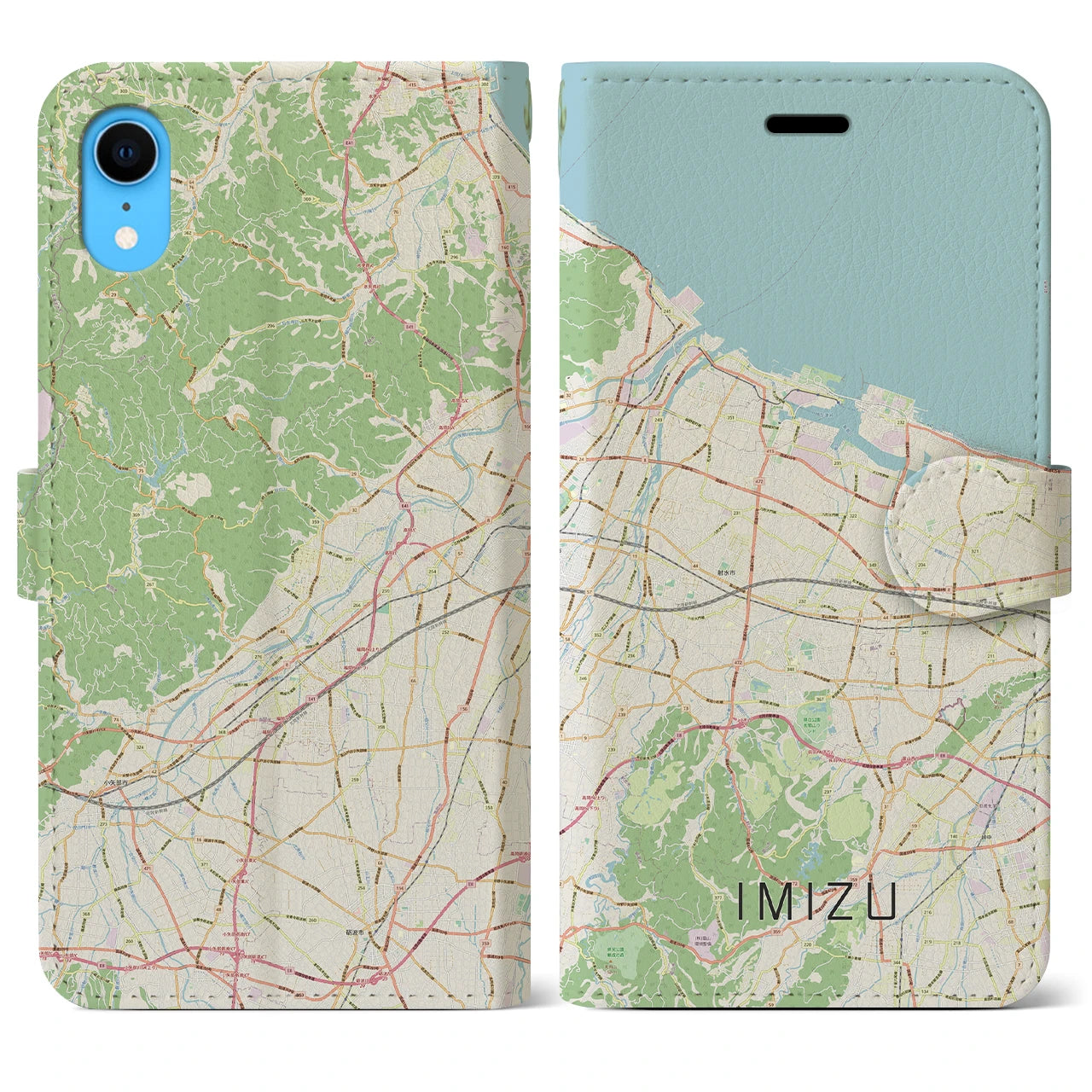 【射水（富山県）】地図柄iPhoneケース（手帳タイプ）ナチュラル・iPhone XR 用