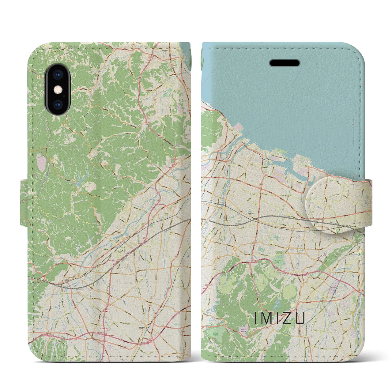 【射水（富山県）】地図柄iPhoneケース（手帳タイプ）ナチュラル・iPhone XS / X 用