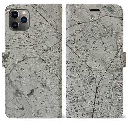 【伊奈（埼玉県）】地図柄iPhoneケース（手帳タイプ）モノトーン・iPhone 11 Pro Max 用