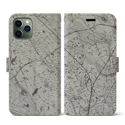 【伊奈（埼玉県）】地図柄iPhoneケース（手帳タイプ）モノトーン・iPhone 11 Pro 用