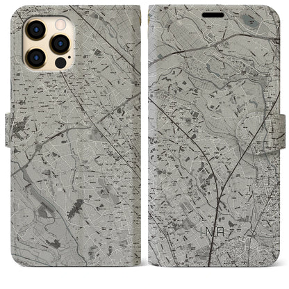 【伊奈（埼玉県）】地図柄iPhoneケース（手帳タイプ）モノトーン・iPhone 12 Pro Max 用
