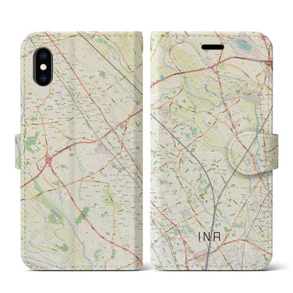 【伊奈（埼玉県）】地図柄iPhoneケース（手帳タイプ）ナチュラル・iPhone XS / X 用