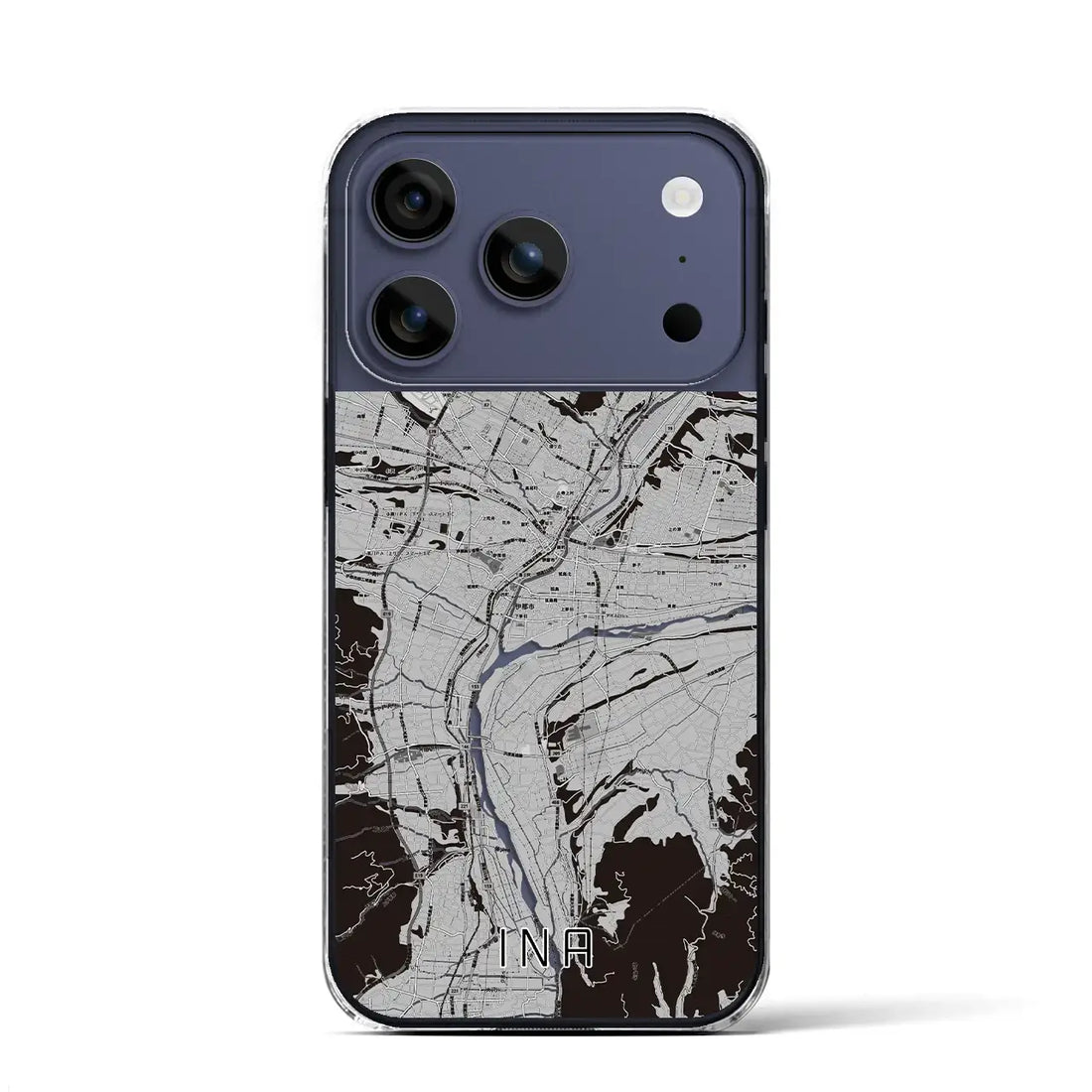 【伊那(長野県)】地図柄iPhoneケース(クリアタイプ)モノトーン・iPhone 17 Pro Max 用