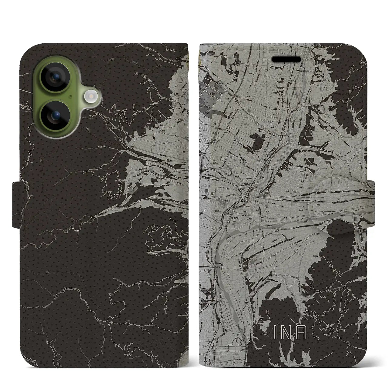 【伊那（長野県）】地図柄iPhoneケース（手帳タイプ）