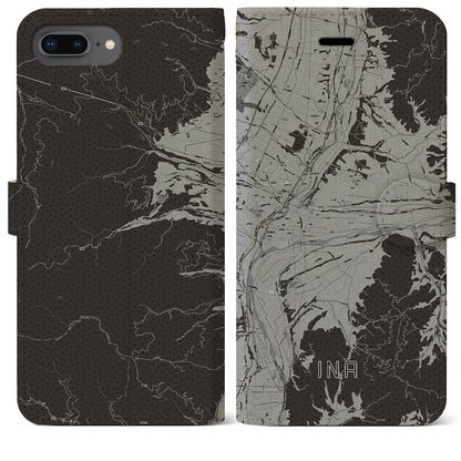 【伊那（長野県）】地図柄iPhoneケース（手帳タイプ）モノトーン・iPhone 8Plus /7Plus / 6sPlus / 6Plus 用