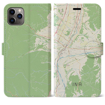 【伊那（長野県）】地図柄iPhoneケース（手帳タイプ）ナチュラル・iPhone 11 Pro Max 用
