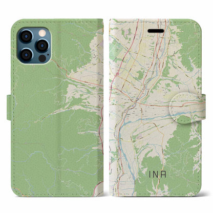 【伊那（長野県）】地図柄iPhoneケース（手帳タイプ）ナチュラル・iPhone 12 / 12 Pro 用