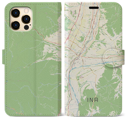 【伊那（長野県）】地図柄iPhoneケース（手帳タイプ）ナチュラル・iPhone 12 Pro Max 用