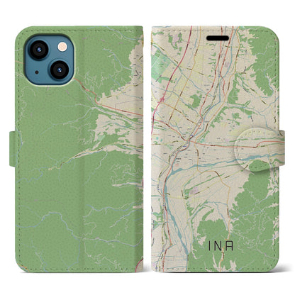 【伊那（長野県）】地図柄iPhoneケース（手帳タイプ）ナチュラル・iPhone 13 用