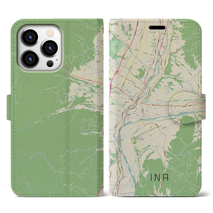 【伊那（長野県）】地図柄iPhoneケース（手帳タイプ）ナチュラル・iPhone 13 Pro 用
