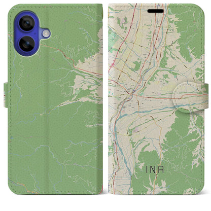 【伊那（長野県）】地図柄iPhoneケース（手帳タイプ）ナチュラル・iPhone 16 Pro Max 用