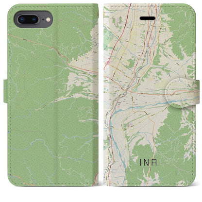【伊那（長野県）】地図柄iPhoneケース（手帳タイプ）ナチュラル・iPhone 8Plus /7Plus / 6sPlus / 6Plus 用