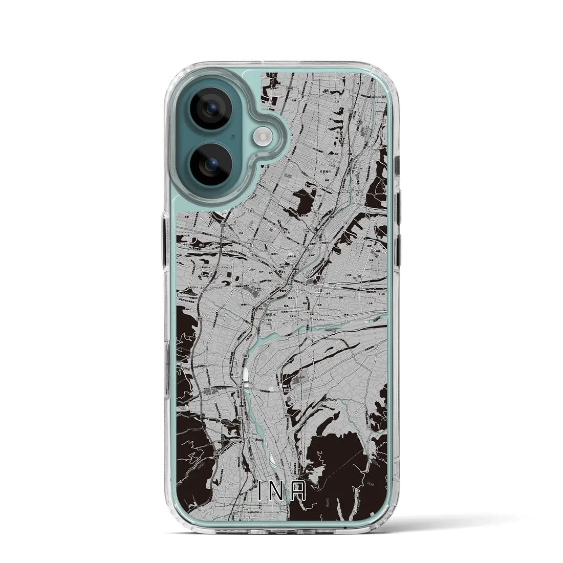 【伊那(長野県)】地図柄iPhoneケース(MagSafeタイプ)モノトーン・iPhone 16 Pro 用