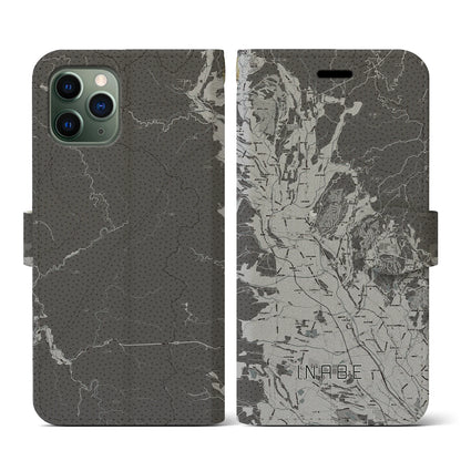 【いなべ（三重県）】地図柄iPhoneケース（手帳タイプ）モノトーン・iPhone 11 Pro 用
