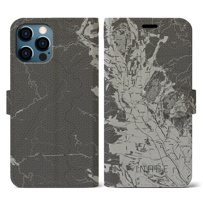 【いなべ（三重県）】地図柄iPhoneケース（手帳タイプ）モノトーン・iPhone 12 / 12 Pro 用