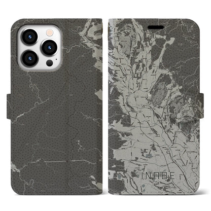 【いなべ（三重県）】地図柄iPhoneケース（手帳タイプ）モノトーン・iPhone 13 Pro 用