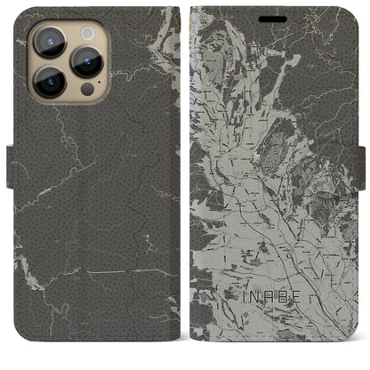 【いなべ（三重県）】地図柄iPhoneケース（手帳タイプ）モノトーン・iPhone 14 Pro Max 用