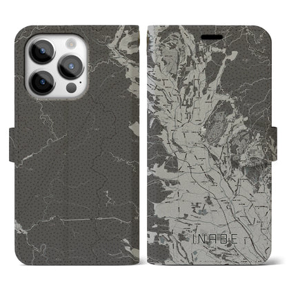【いなべ（三重県）】地図柄iPhoneケース（手帳タイプ）モノトーン・iPhone 14 Pro 用