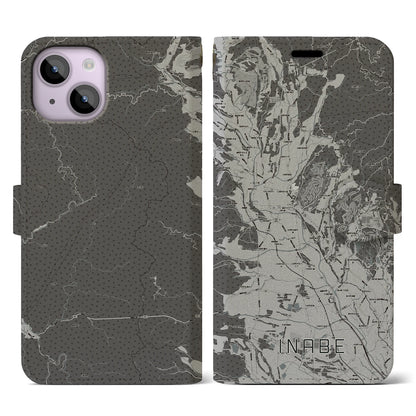 【いなべ（三重県）】地図柄iPhoneケース（手帳タイプ）モノトーン・iPhone 14 用
