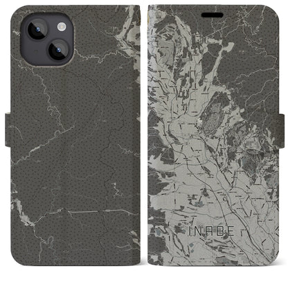 【いなべ（三重県）】地図柄iPhoneケース（手帳タイプ）モノトーン・iPhone 14 Plus 用
