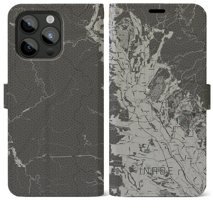 【いなべ（三重県）】地図柄iPhoneケース（手帳タイプ）モノトーン・iPhone 15 Pro Max 用
