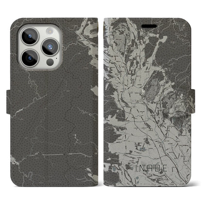 【いなべ（三重県）】地図柄iPhoneケース（手帳タイプ）モノトーン・iPhone 15 Pro 用