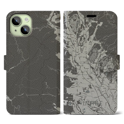 【いなべ（三重県）】地図柄iPhoneケース（手帳タイプ）モノトーン・iPhone 15 用