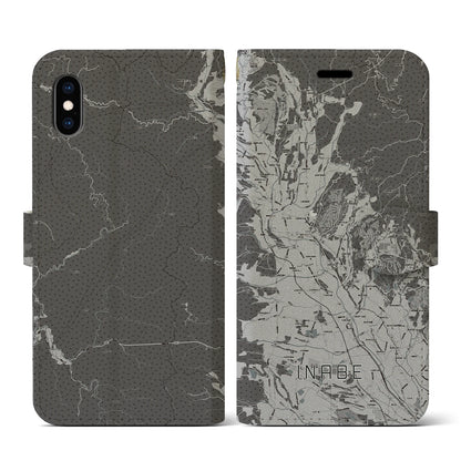 【いなべ（三重県）】地図柄iPhoneケース（手帳タイプ）モノトーン・iPhone XS / X 用