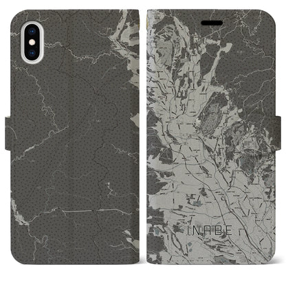 【いなべ（三重県）】地図柄iPhoneケース（手帳タイプ）モノトーン・iPhone XS Max 用