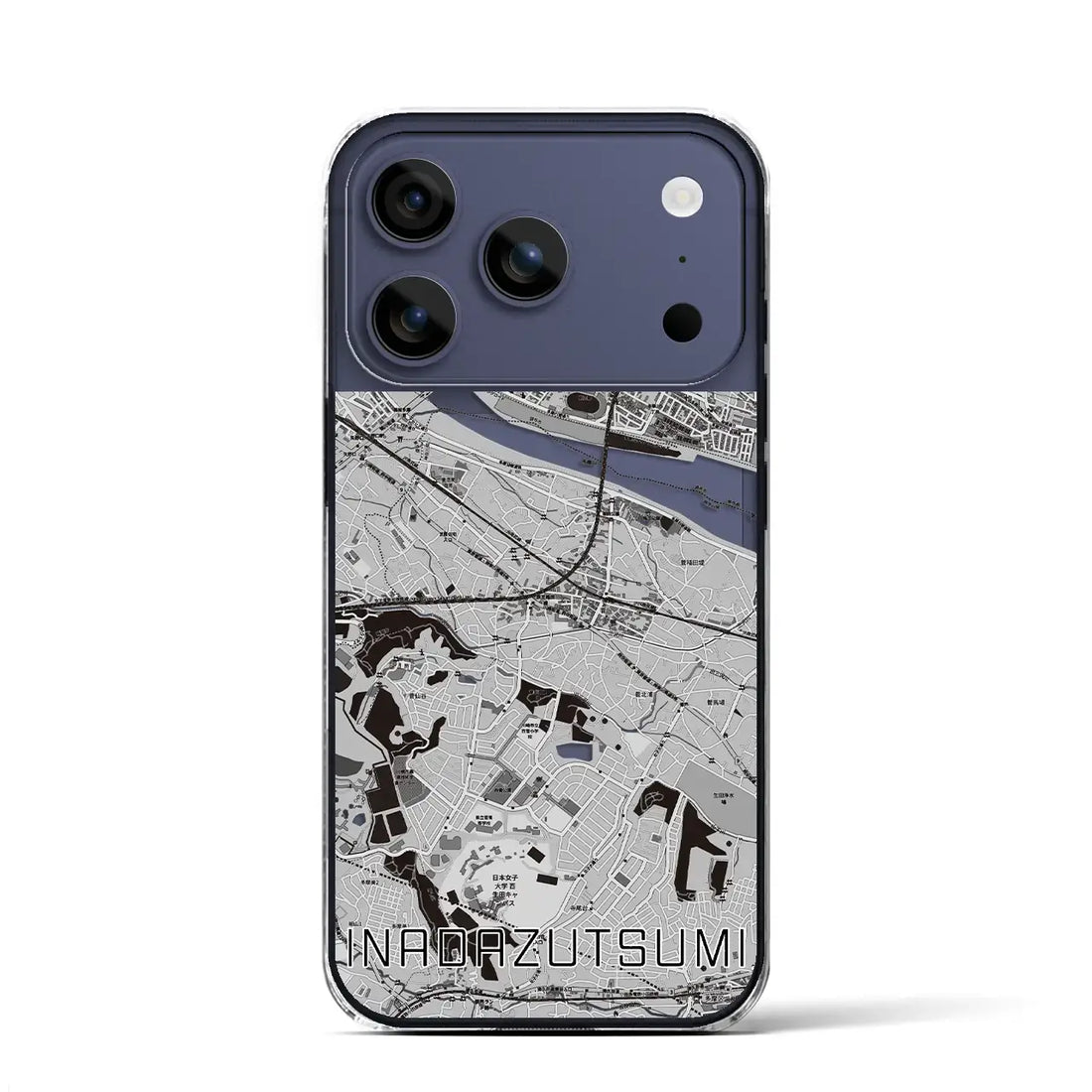【稲田堤（神奈川県）】地図柄iPhoneケース（クリアタイプ）モノトーン・iPhone 17 Pro Max 用