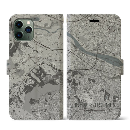 【稲田堤（神奈川県）】地図柄iPhoneケース（手帳タイプ）モノトーン・iPhone 11 Pro 用