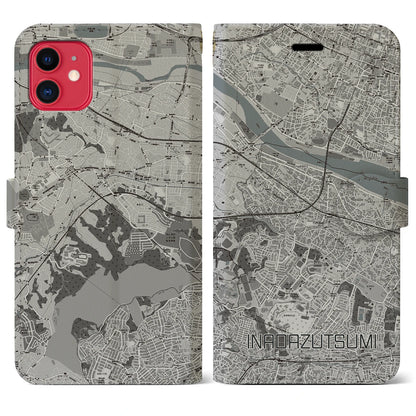 【稲田堤（神奈川県）】地図柄iPhoneケース（手帳タイプ）モノトーン・iPhone 11 用