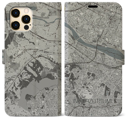 【稲田堤（神奈川県）】地図柄iPhoneケース（手帳タイプ）モノトーン・iPhone 12 Pro Max 用