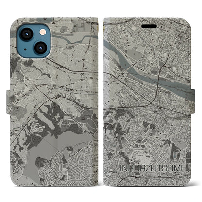 【稲田堤（神奈川県）】地図柄iPhoneケース（手帳タイプ）モノトーン・iPhone 13 用