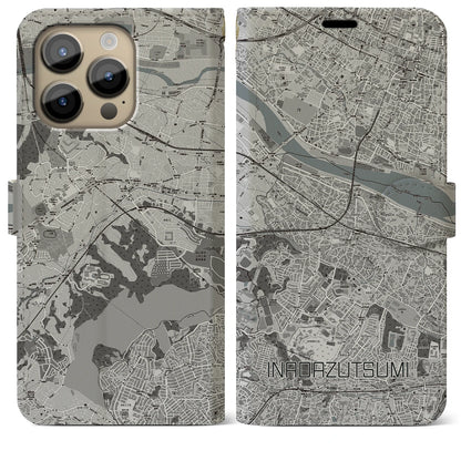 【稲田堤（神奈川県）】地図柄iPhoneケース（手帳タイプ）モノトーン・iPhone 14 Pro Max 用