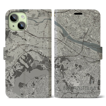 【稲田堤（神奈川県）】地図柄iPhoneケース（手帳タイプ）モノトーン・iPhone 15 用