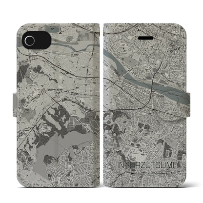 【稲田堤（神奈川県）】地図柄iPhoneケース（手帳タイプ）モノトーン・iPhone SE（第3 / 第2世代） / 8 / 7 / 6s / 6 用