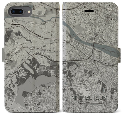 【稲田堤（神奈川県）】地図柄iPhoneケース（手帳タイプ）モノトーン・iPhone 8Plus /7Plus / 6sPlus / 6Plus 用