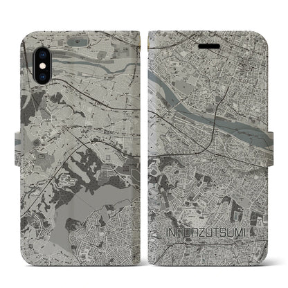 【稲田堤（神奈川県）】地図柄iPhoneケース（手帳タイプ）モノトーン・iPhone XS / X 用