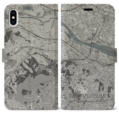 【稲田堤（神奈川県）】地図柄iPhoneケース（手帳タイプ）モノトーン・iPhone XS Max 用
