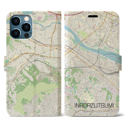 【稲田堤（神奈川県）】地図柄iPhoneケース（手帳タイプ）ナチュラル・iPhone 12 / 12 Pro 用