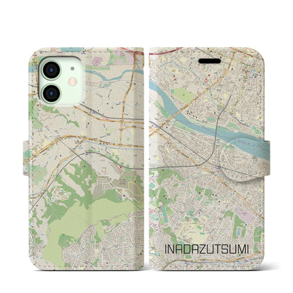 【稲田堤（神奈川県）】地図柄iPhoneケース（手帳タイプ）ナチュラル・iPhone 12 mini 用