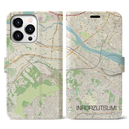 【稲田堤（神奈川県）】地図柄iPhoneケース（手帳タイプ）ナチュラル・iPhone 13 Pro 用